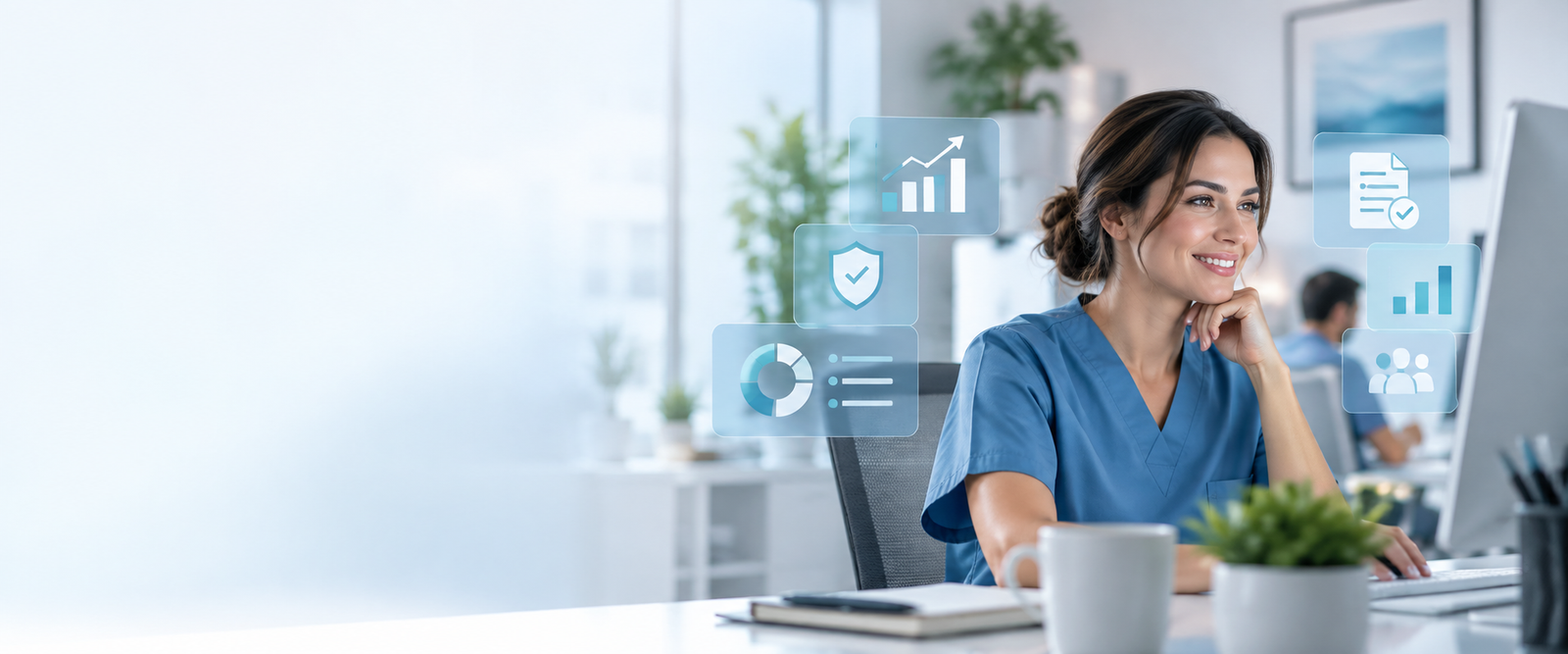 Healthcare billing specialist reviewing claims analytics